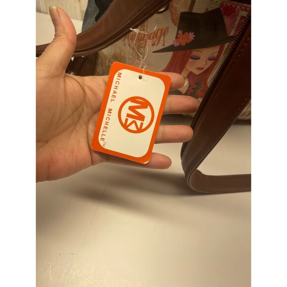 Michael Michelle Hand Painted Denim Backpack Floral NWT Paris Print Handbag - Picture 5 of 13